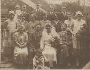 Violets wedding 5th April 1926.Back row l to r, Irene Lickorish, Alfred Lickorish, Unknown, George Lickorish, Stanley ?.Ladies l to r Unknown, Unknown, Gladys Lickorish, Unknown, Unknown, Margaret Lickorish, Ida. Front row l to r Rebecca Lickoriah, Frederick Taylor, Violet Lickorish, James Lickorish, Child in front Eric Lickorish.